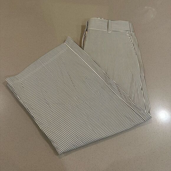 Lafayette 148 New York Striped Wide Leg Crop Cotton Blend Women's Pants Size 6 - Picture 1 of 11
